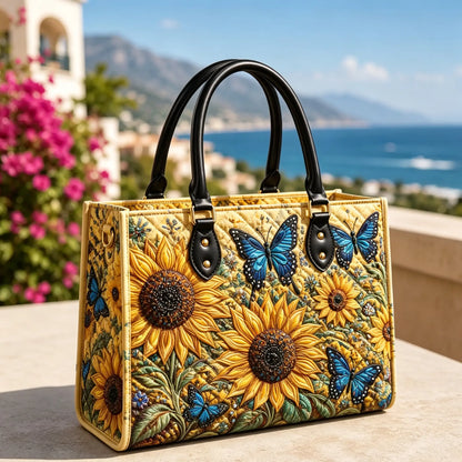 Sunflower And Butterfly Quilted Leather Strap Bible Handbag