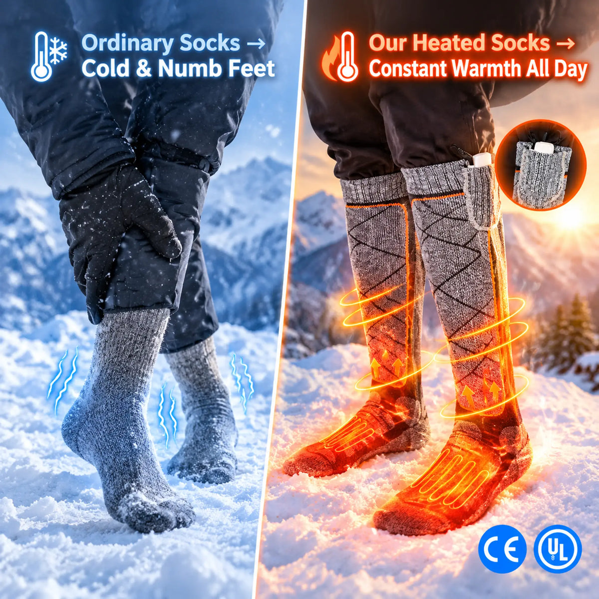 Heated Thermal Socks With Three Adjustable Temperature Settings