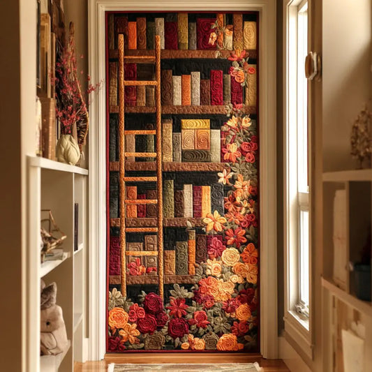 Vintage Bookshelf Floral Ladder Quilted Door Cover