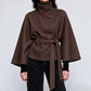 Women's Mandarin Collar Coat with Slanted Button Row
