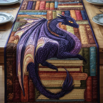 Mysterious Dragons And Books Quilted Table Runner