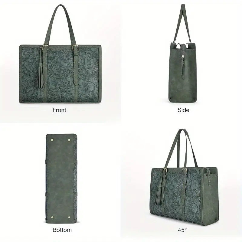 Vintage Embossed Leather Laptop Tote Set