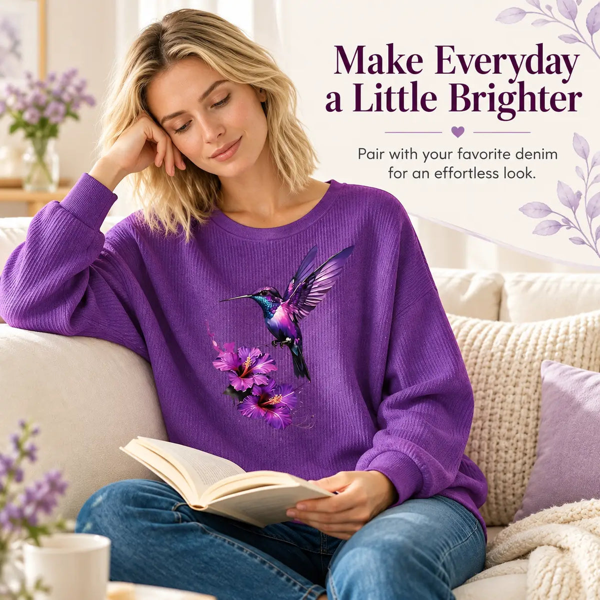 Women's Hummingbird Flower Art Print Casual Sweatshirt