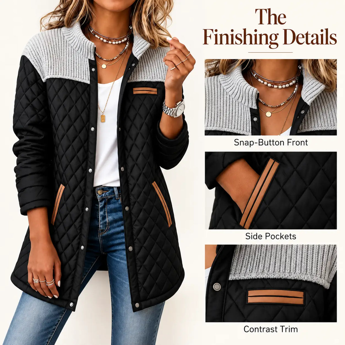Women's Casual Color Blocked Cotton Padded Jacket