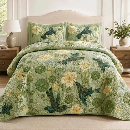 Hummingbird Botanical Garden Quilted Bedding Set