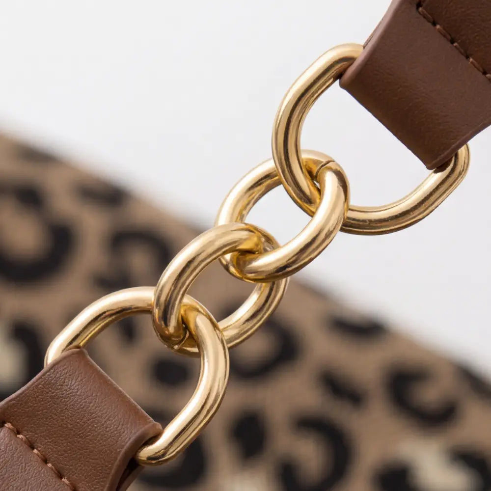 Leopard Print Tote with Chain Detail