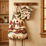 Christmas Snowman Quilted Apron Set (2-Piece) – Padded Apron + Heat-Resistant Oven Mitts