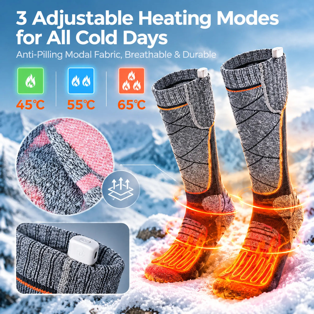 Heated Thermal Socks With Three Adjustable Temperature Settings