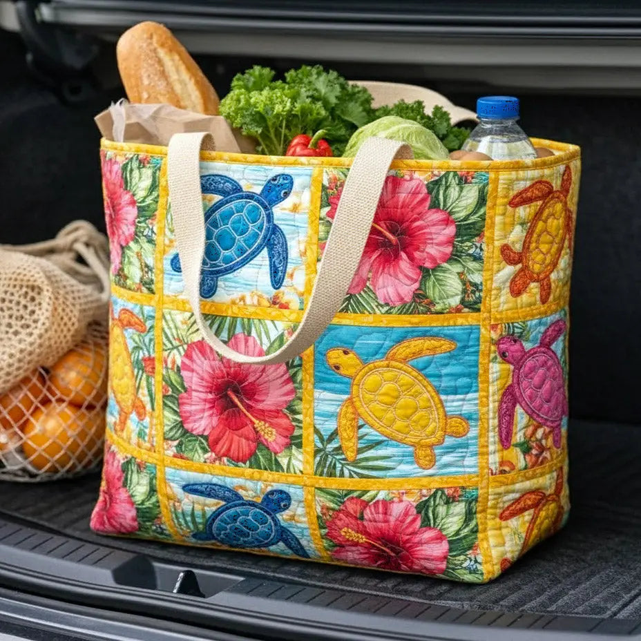 Turtle Hibiscus Quilted Shopping Bag