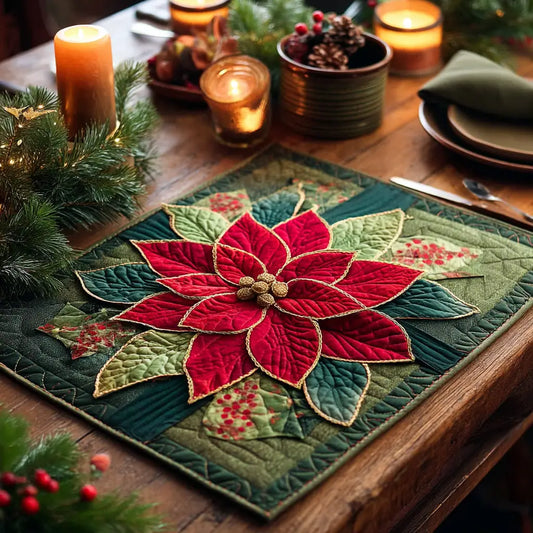 Christmas Poinsettia Quilted Place Mat