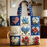 Patriotic Floral Heart Handmade Tote Bag