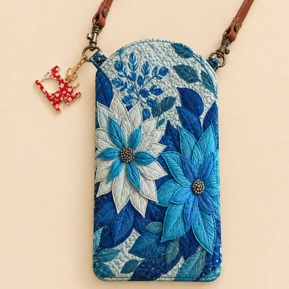 Blue Floral Quilted Slim Phone Crossbody Bag
