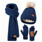 3 in 1 Winter Warmer Beanie Fleece Lined Knit Hat Scarf Gloves Gift Set