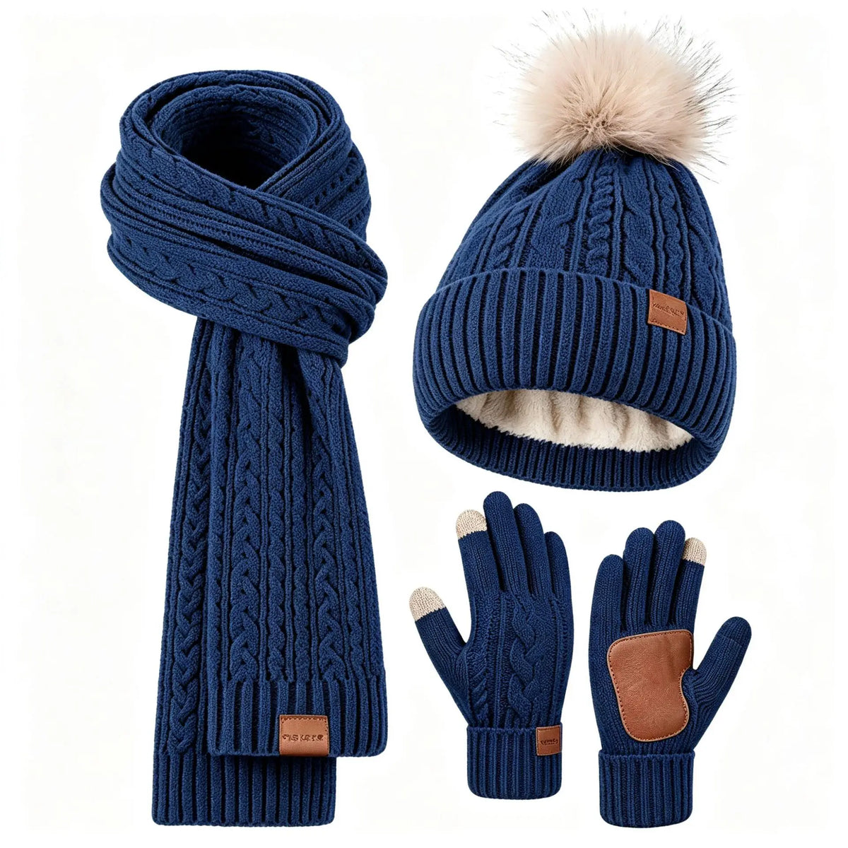 3 in 1 Winter Warmer Beanie Fleece Lined Knit Hat Scarf Gloves Gift Set