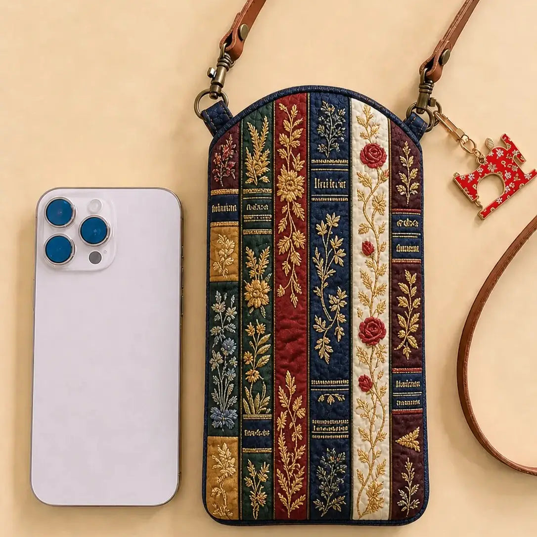 Books Quilted Slim Phone Crossbody Bag