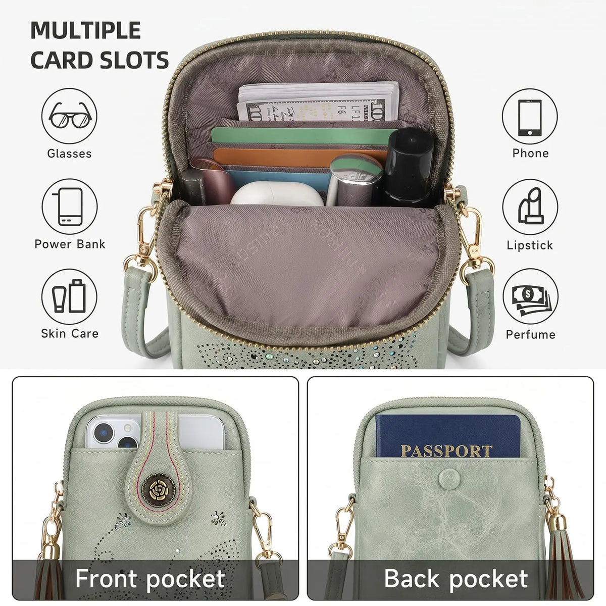 PU Small Openwork Carving Lightweight Crossbody Phone Bag