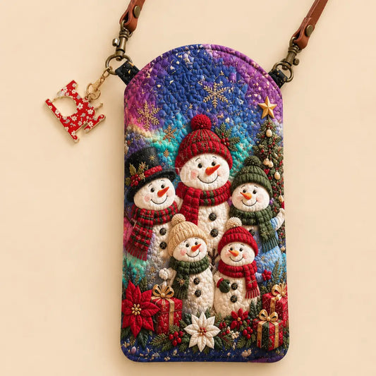 Snowman Family Christmas Quilted Slim Phone Crossbody Bag