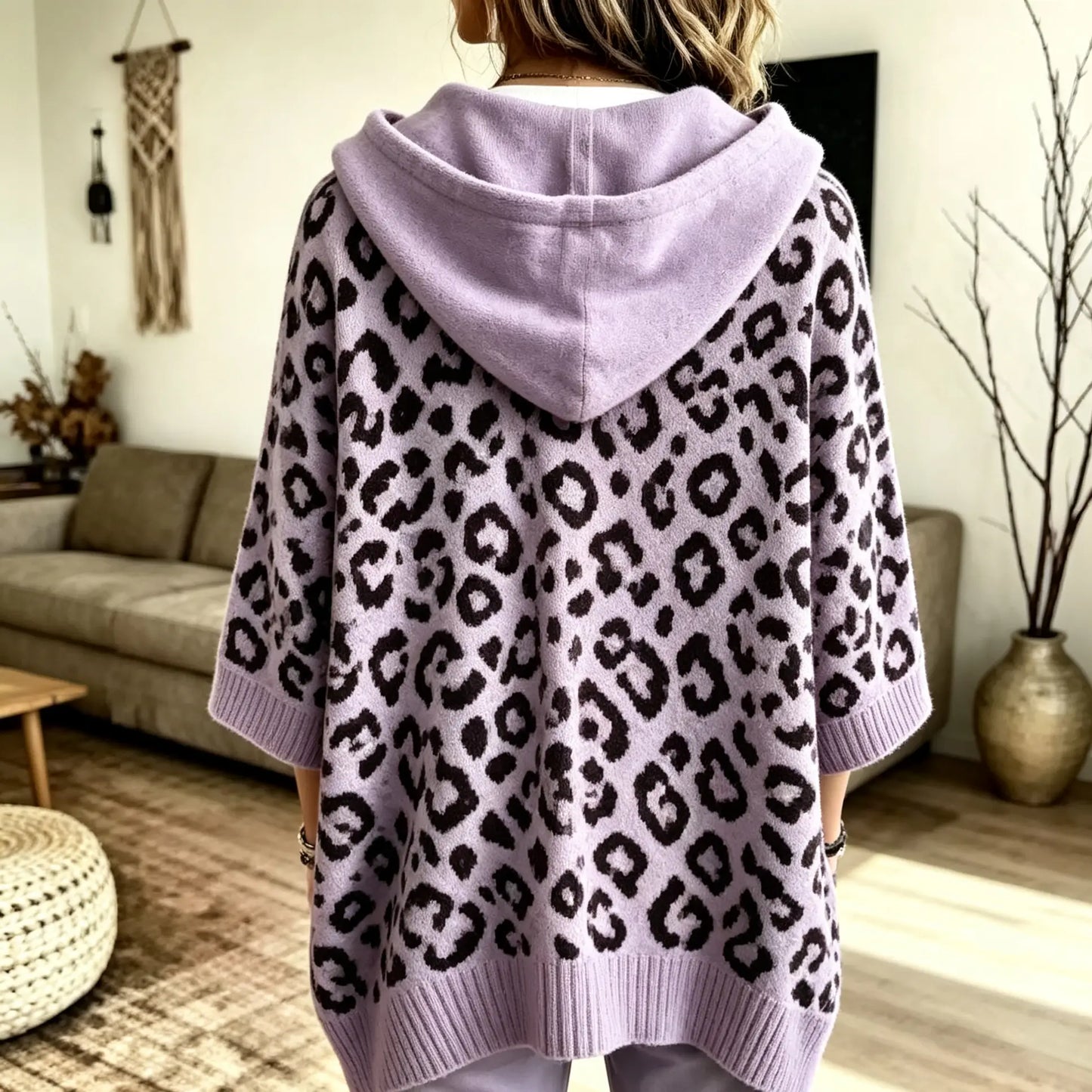 Comfortable And Casual Leopard-print Knitted Hoodie
