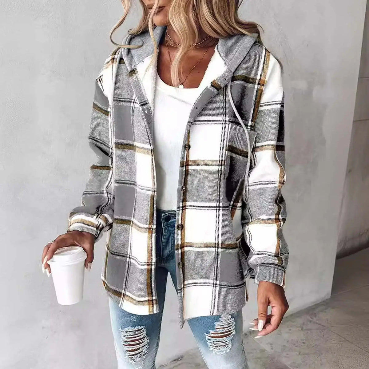 Women’s Plaid Hooded Zip-Up Jacket