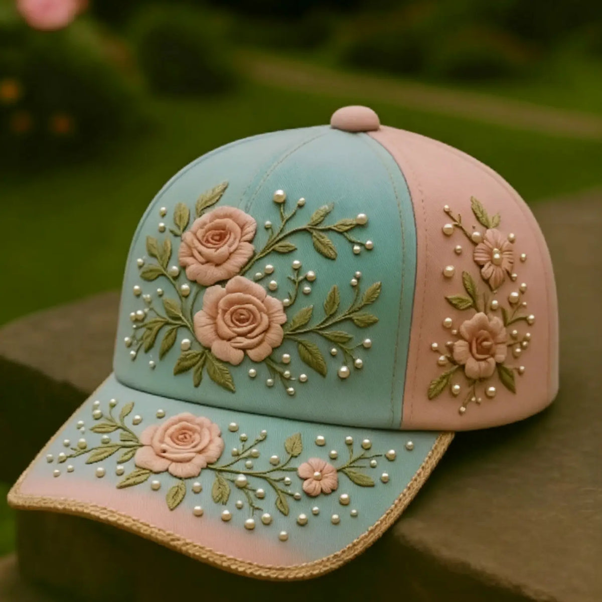 Pink Blue Rose 3D-printed Creature Pattern Cap