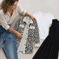 Contrast Rib Collar Leopard Print Corduroy Long Sleeve Shirt Jacket