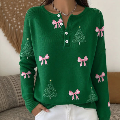 Christmas Retro 3D Digital Print Polo Sweatshirt With Buttons