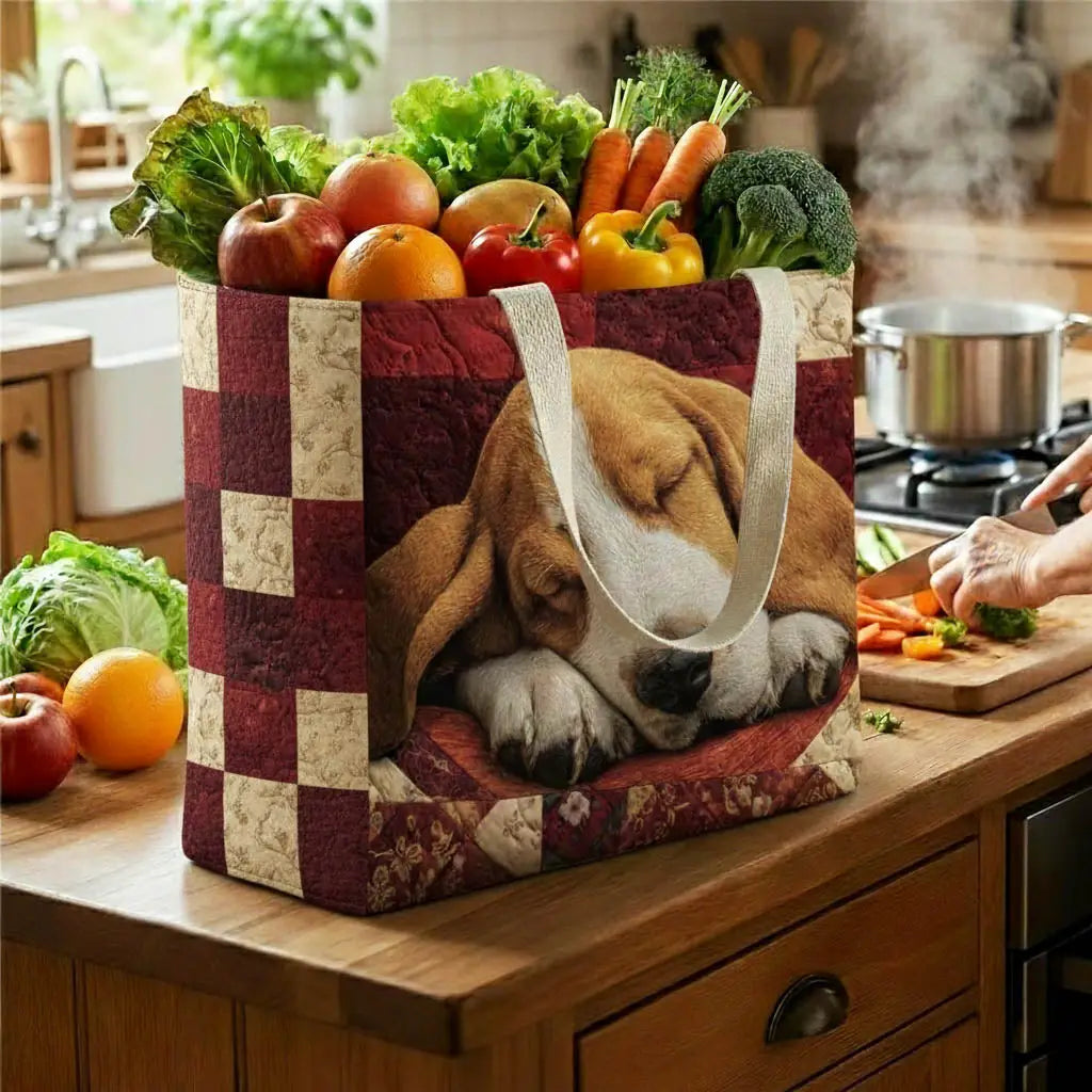 Sleeping Basset Hound Quilted Shopping Bag