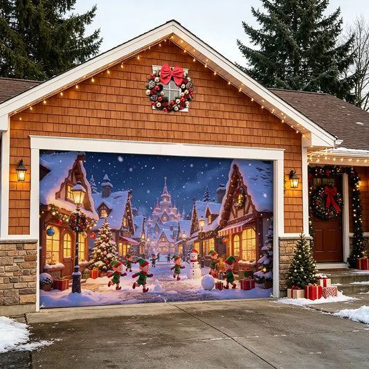 Christmas Elf Village Garage Door Banner Decoration