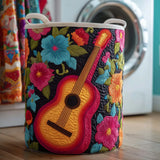 Floral Guitar Quilted Laundry Basket