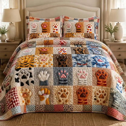 Cozy Paw Print Quilted Bedding Set