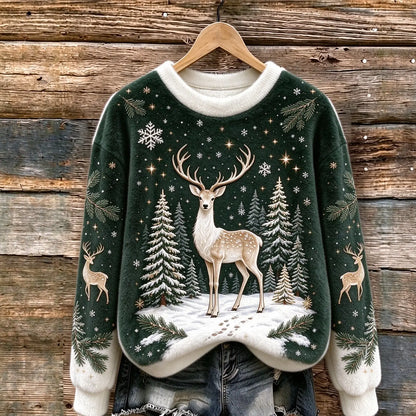 Winter Deer Forest Cozy Plush Sweatshirt