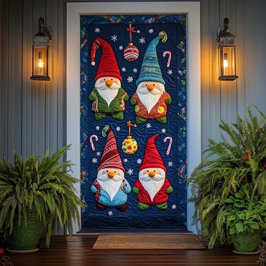 Four Cute Christmas Gnomes Quilted Door Cover
