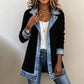 Women's Contrast Trim Collared Button Front Ribbed Knit Jacket