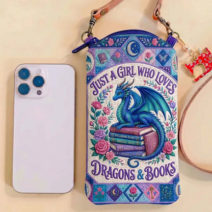 Dragon & Book Lover Quilted Slim Phone Crossbody Bag