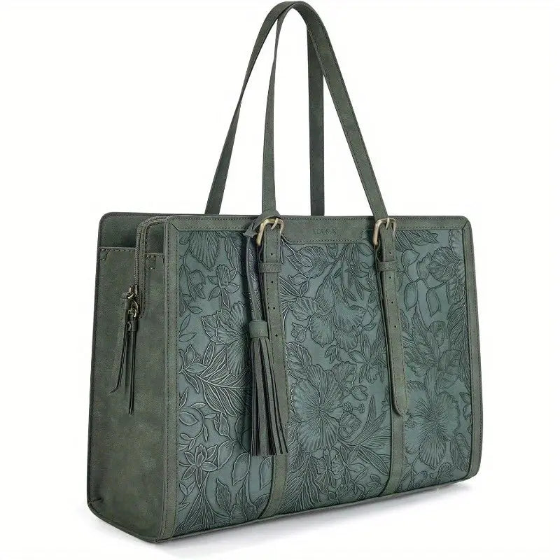 Vintage Embossed Leather Laptop Tote Set