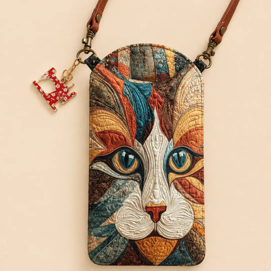 Patchwork Colorful Cat Quilted Slim Phone Crossbody Bag