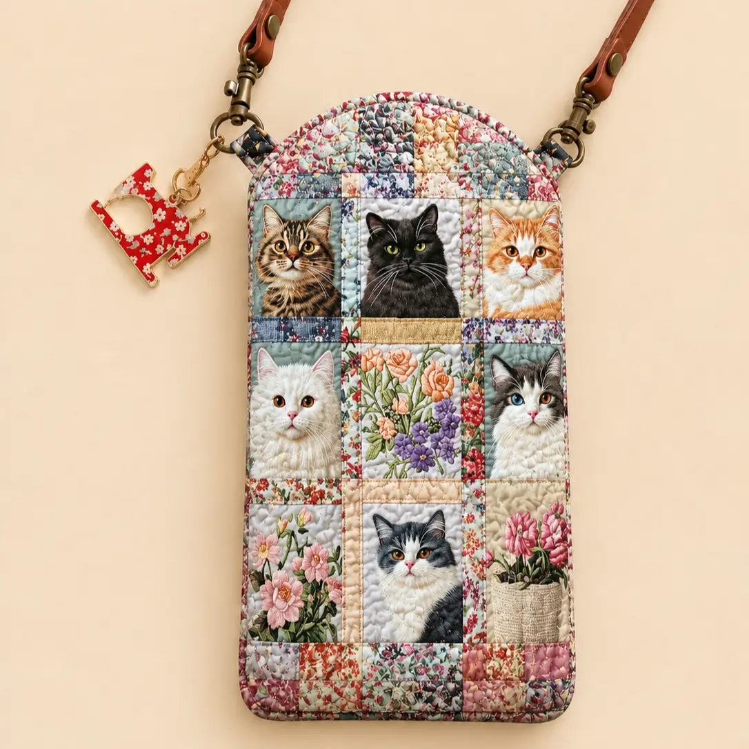 Patchwork Cat Quilted Slim Phone Crossbody Bag