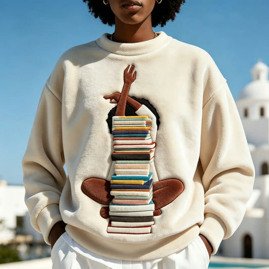 Stacked Books Cozy Plush Sweatshirt
