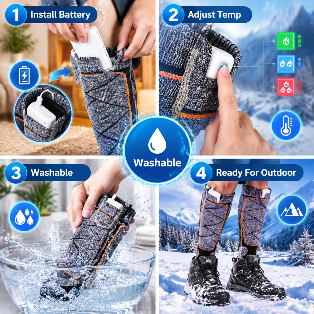 Heated Thermal Socks With Three Adjustable Temperature Settings