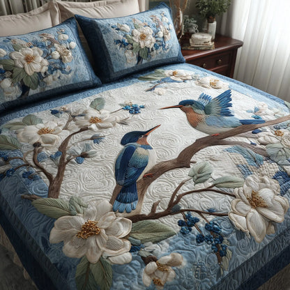 Winter Hummingbird Love Quilted Bedding Set