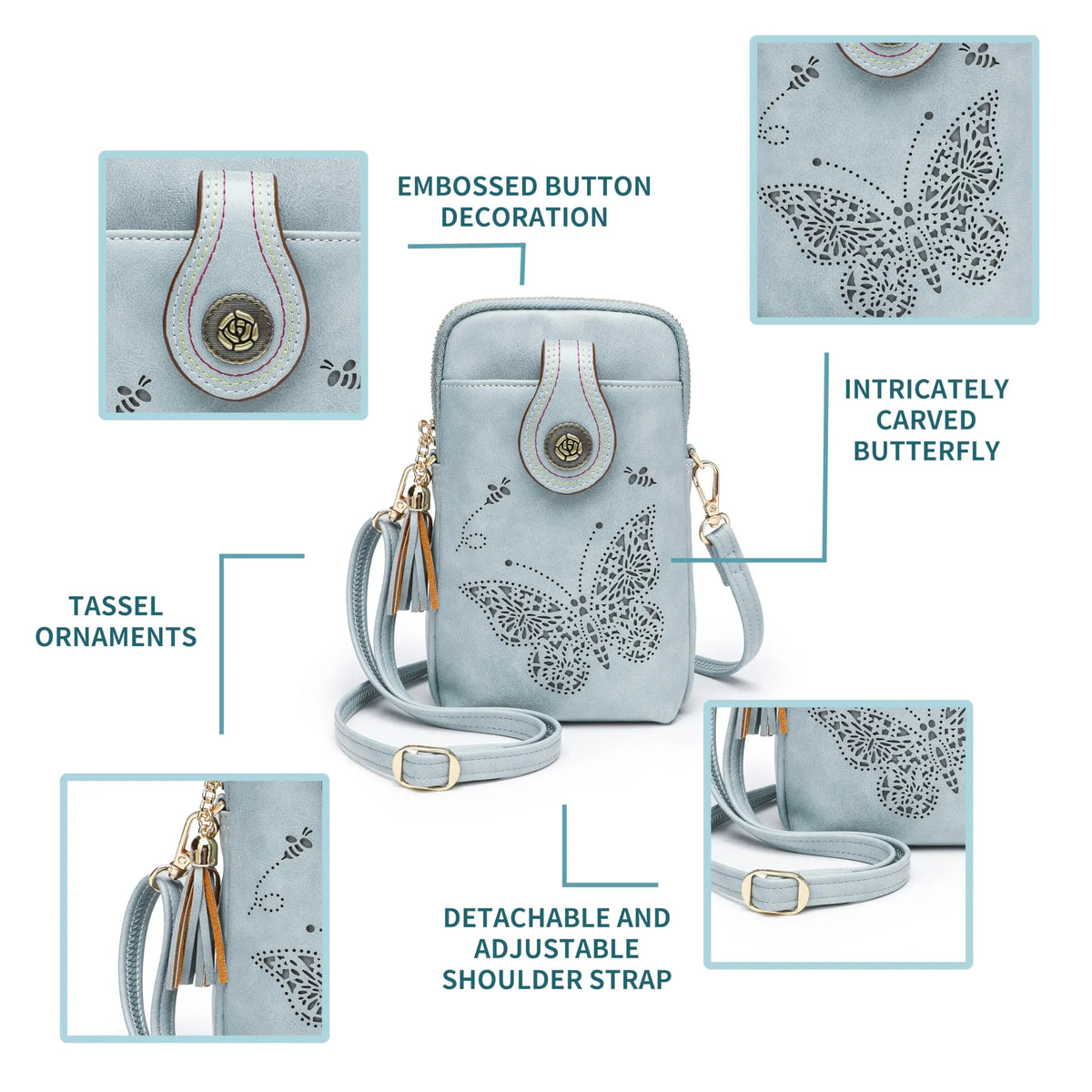 PU Small Openwork Carving Lightweight Crossbody Phone Bag