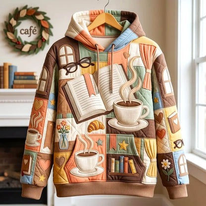 Book Lover Coffee Quilted Casual Hoodie