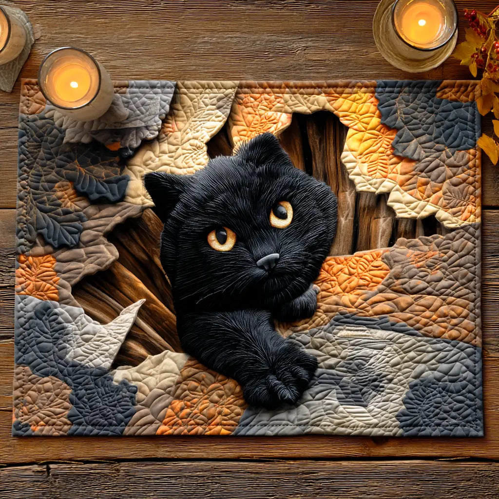 Cracked Ground Cat Quilted Place Mat