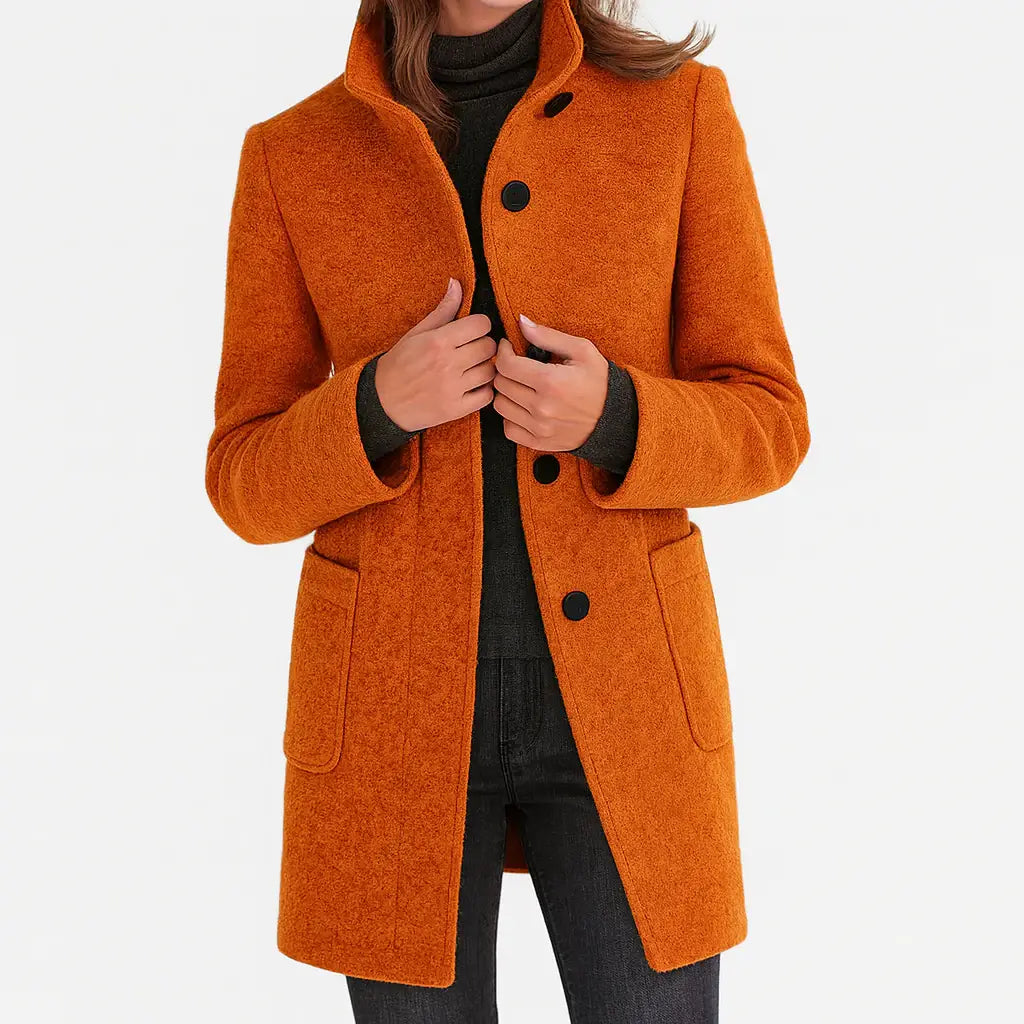 Women's Button-Front Stand Collar Fall Coat