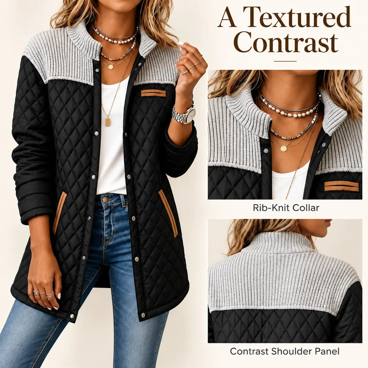 Women's Casual Color Blocked Cotton Padded Jacket