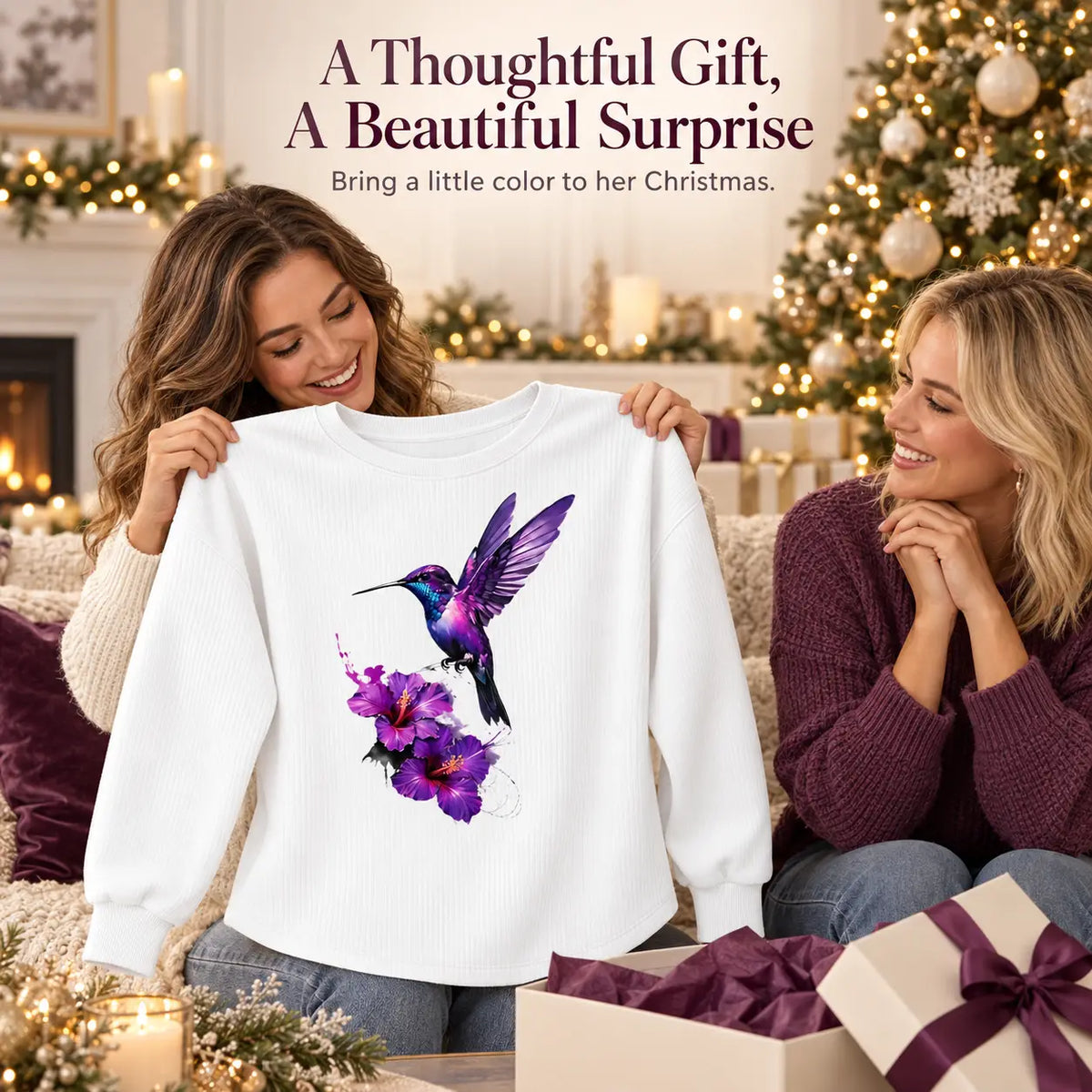 Women's Hummingbird Flower Art Print Casual Sweatshirt
