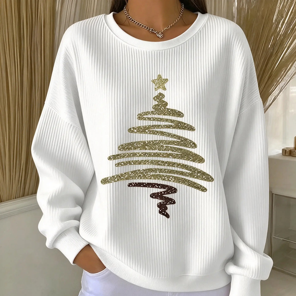 Women Christmas Crew Neck Printing Casual Sweatshirt