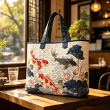 Koi Fish Lotus Handmade Tote Bag