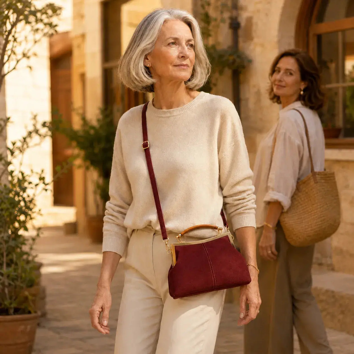 Women's Suede Structured Top Frame Crossbody Bag