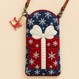 Christmas Gift Box Bow Snowflake Quilted Slim Phone Crossbody Bag